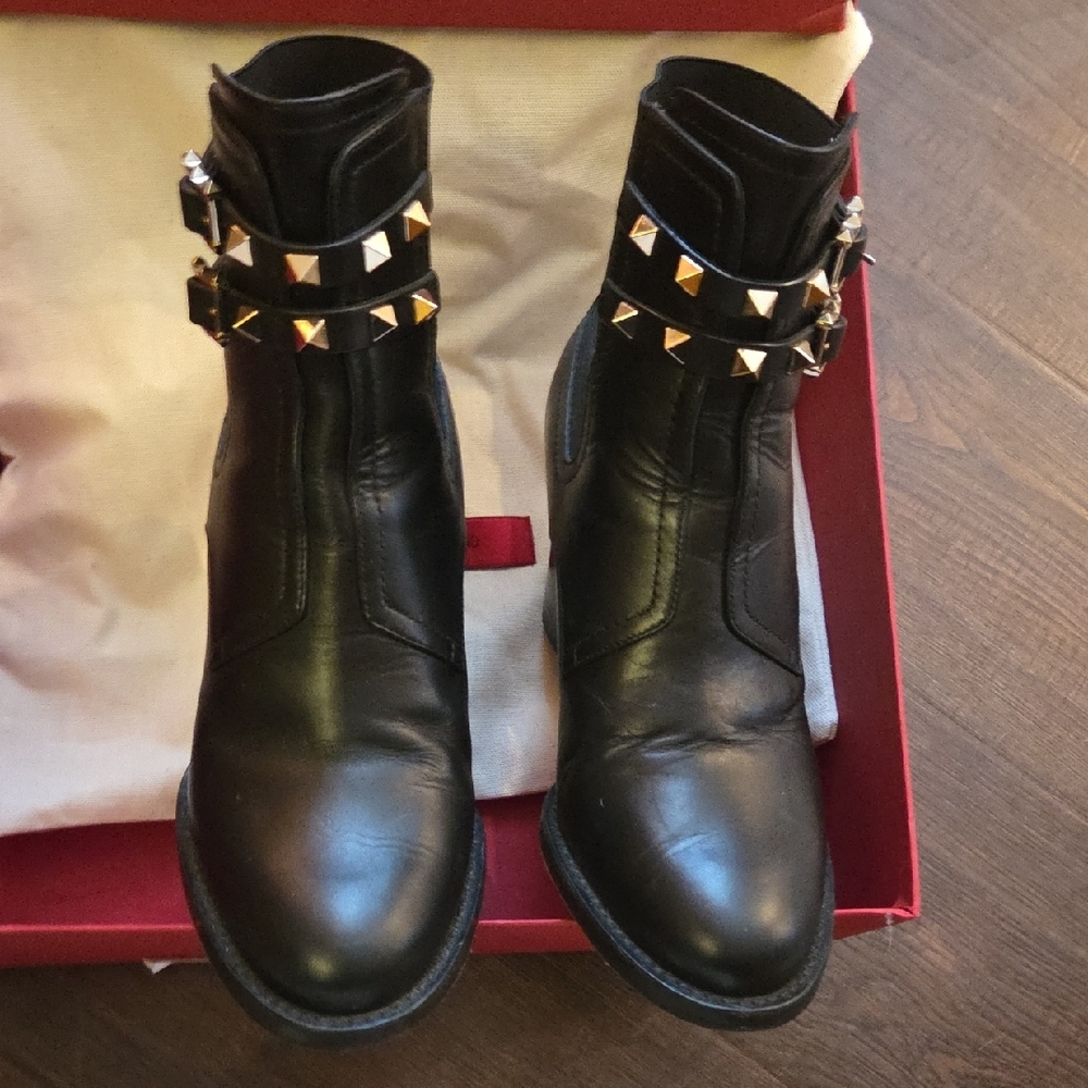 Valentino Black Ankle Boots with Gold Studs - Picture 5 of 9